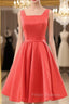 Elegant Satin Red School Homecoming Dress Backless Bowknot Knee Length