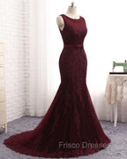 Elegant Scoop Sleeveless Tulle Mermaid Appliques Sequins Zipper Formal Prom Dress