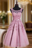 Elegant Scoop Tea Length School Homecoming Dress Appliques