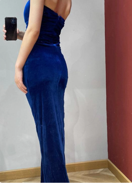 Elegant Sexy Royal Blue Sweetheart Neck Velvet Long Prom Dress Evening Dress