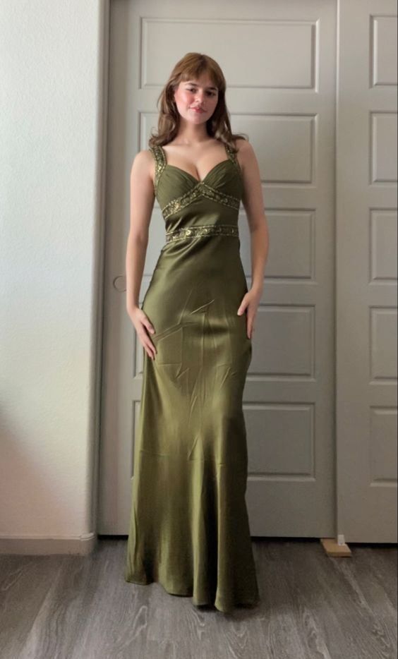Elegant Sheath Olive Green Prom Dresses Long Formal Dress Main image