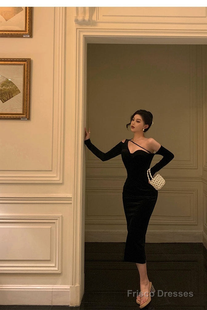 Elegant Sheath One Shoulder Black Prom Dresses Birthday Outfits Evening Gown Secondary image