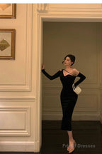 Elegant Sheath One Shoulder Black Prom Dresses Birthday Outfits Evening Gown