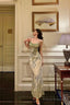 Elegant Sheath Spaghetti Straps Sage Green Floral Prom Dresses Birthday Outfits Evening Gown
