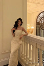 Elegant Sheath Spaghetti Straps White Prom Dresses Birthday Outfits Evening Gown