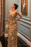 Elegant Sheath Square Neckline Floral Slit Prom Dresses Birthday Outfits Evening Gown