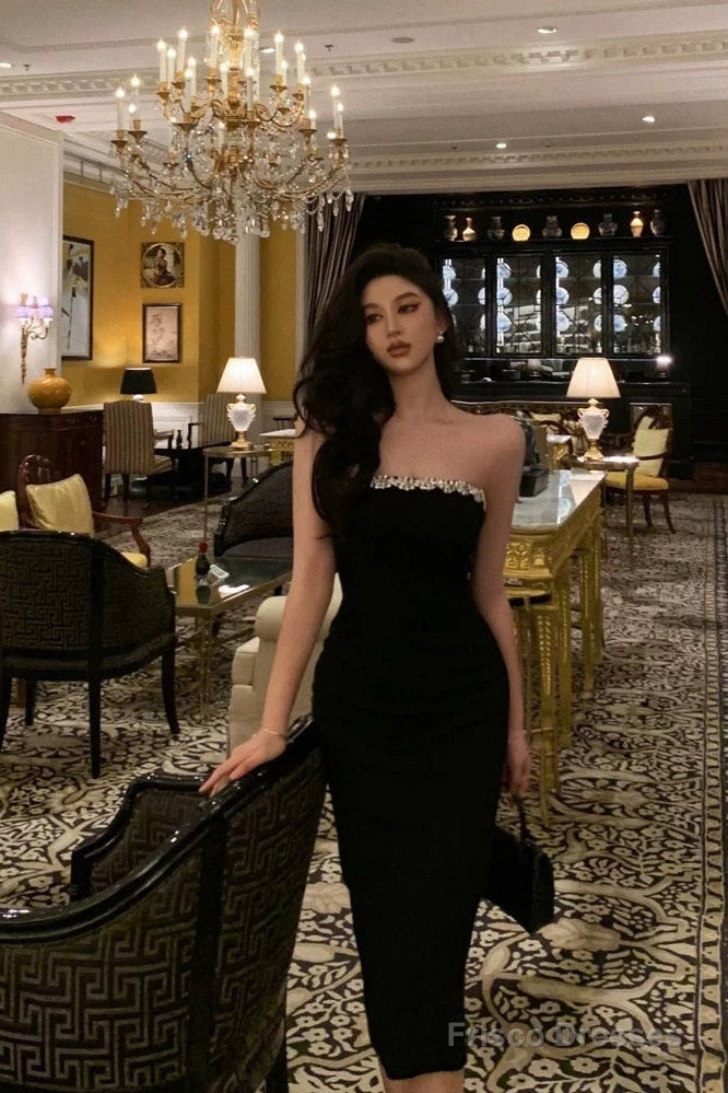 strapless black beaded prom dress A-line Strapless Black long Prom Dress Sparkly Beaded Formal Dresses K SELINADRESS