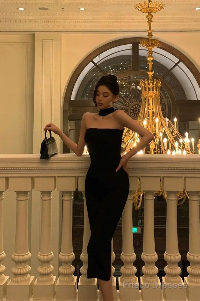 Elegant Sheath Strapless Black Prom Dresses Birthday Outfits Evening Gown Main image