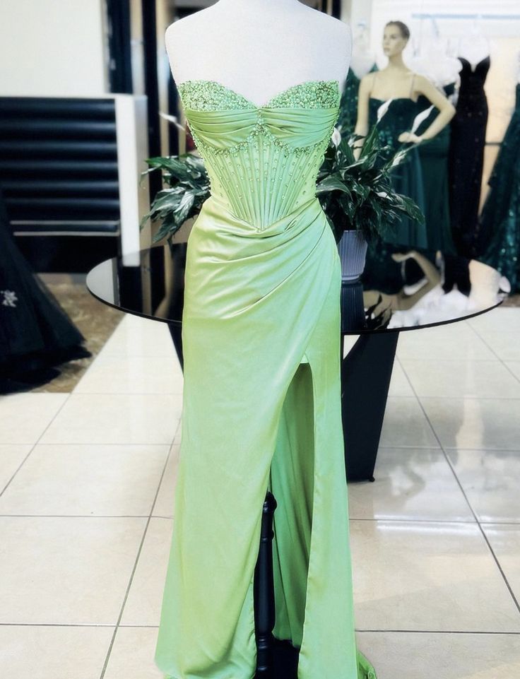 Elegant Sheath Sweetheart Sequin Pink Satin Slit Prom Dresses Evening Dress