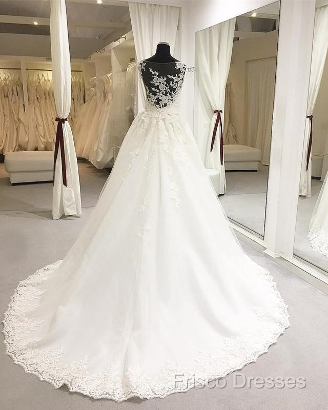 Elegant Sheer Lace Appliques Neckline Court Train Princess Wedding Dress Secondary image