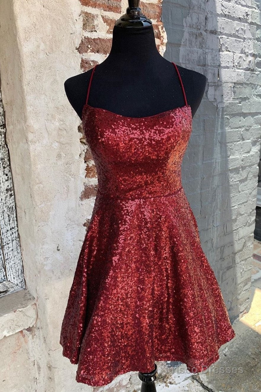 Elegant Short Burgundy Sequin Homecoming Dresses Main image