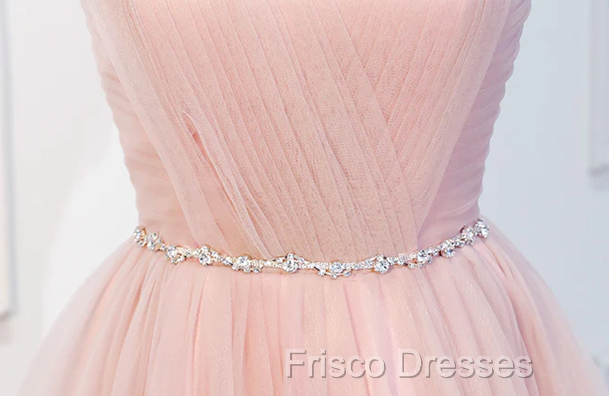 Elegant Short Pink Tulle Formal Prom Dress, Short Pink Tulle Formal Homecoming Dress