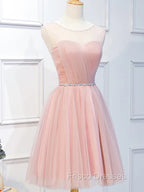 Elegant Short Pink Tulle Formal Prom Dress, Short Pink Tulle Formal Homecoming Dress