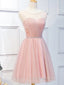 Elegant Short Pink Tulle Formal Prom Dress, Short Pink Tulle Formal Homecoming Dress