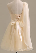 Elegant Short Tulle A-Line Dress,One Shoulder Homecoming Dress