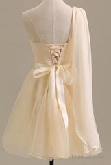Elegant Short Tulle A-Line Dress,One Shoulder Homecoming Dress