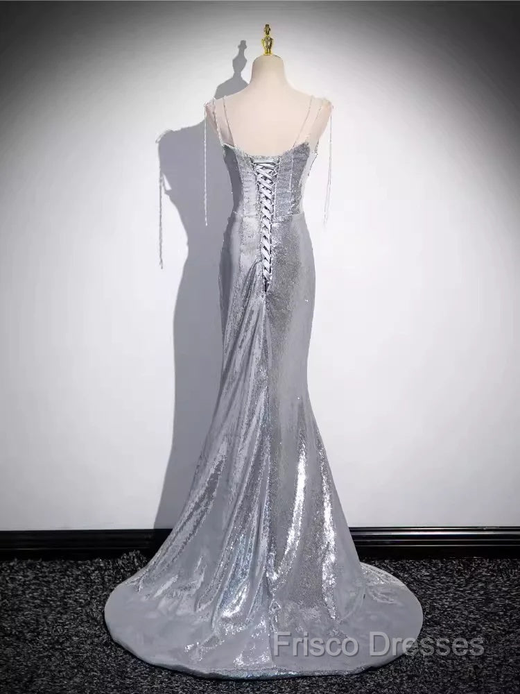 Elegant Silver Sequin Mermiad Formal Prom Dress Long Formal Dress