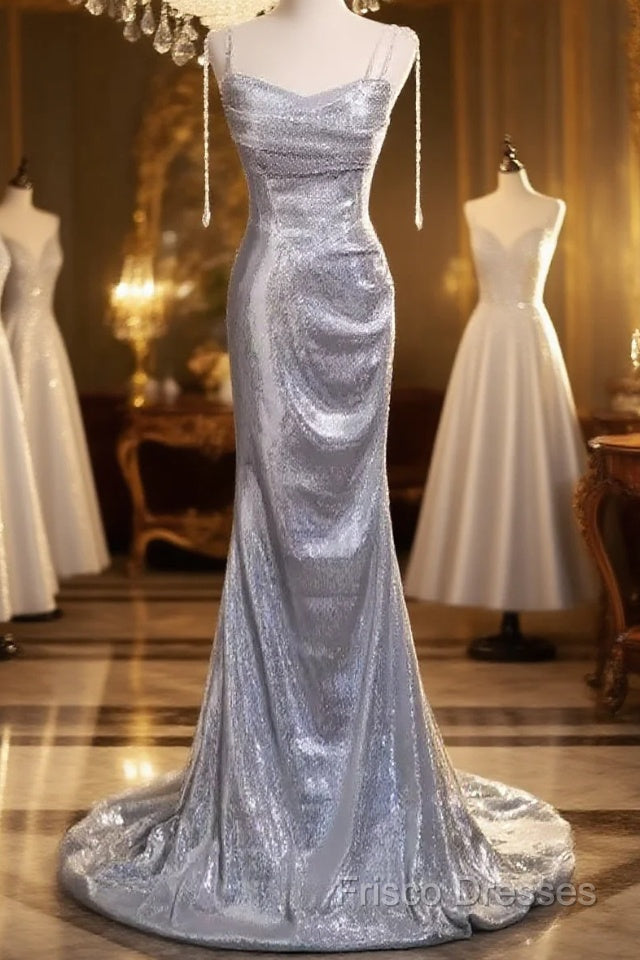 Elegant Silver Sequin Mermiad Formal Prom Dress Long Formal Dress