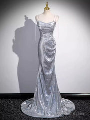 Elegant Silver Sequin Mermiad Prom Dress Long Evening Dress