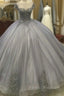 Elegant Silver Tulle Ball Gowns Formal Prom Dress Lace Appliques