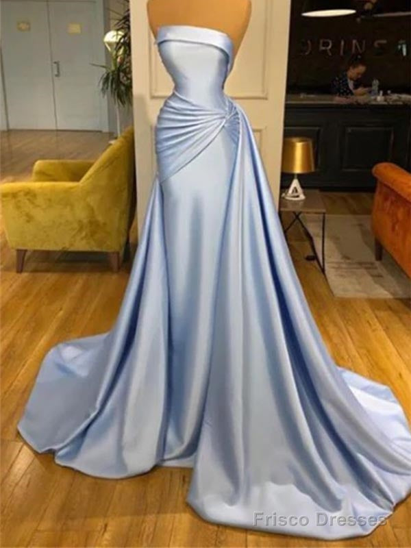 Elegant Sleeveless Light Blue Mermaid Pleats Prom Dress, Main image