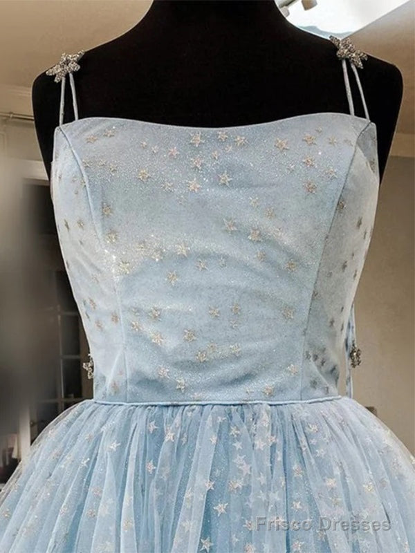 Elegant Spaghetti Straps A-Line Tulle Light Blue Homecoming Dresses, Secondary image