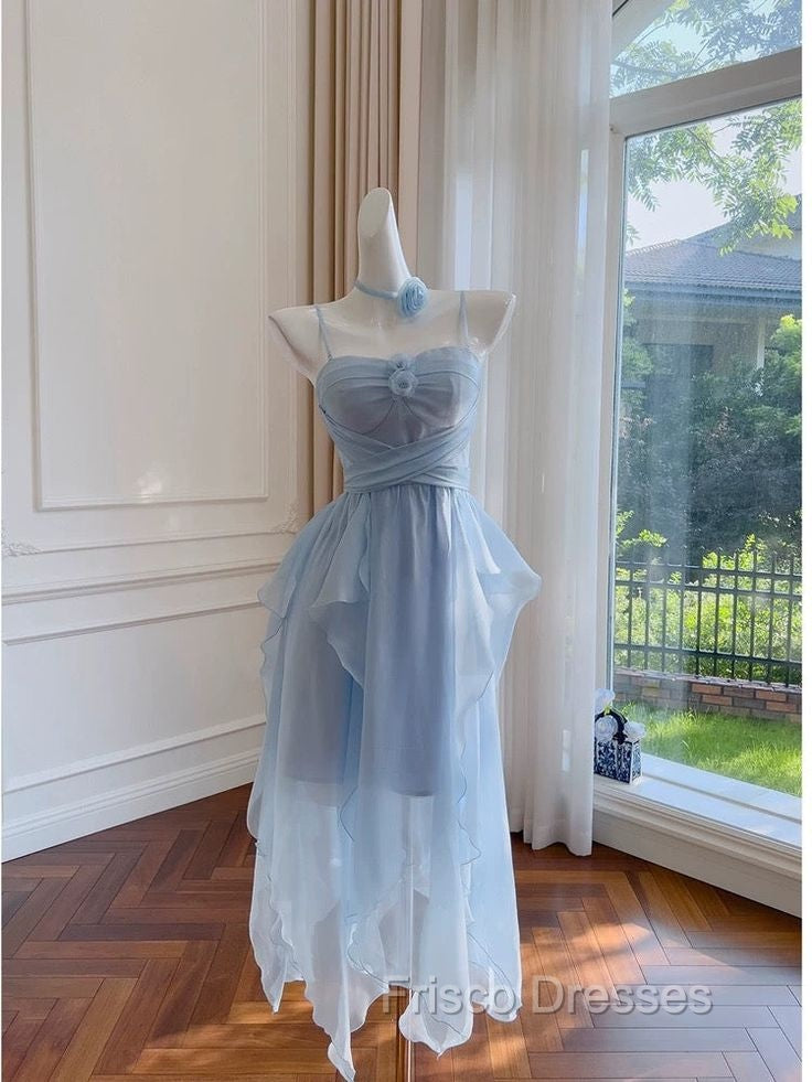 Elegant Spaghetti Straps Blue Chiffon Homecoming Dress Birthday Dress Secondary image