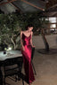 Elegant Spaghetti Straps Burgundy Satin Long Prom Dress Evening Dress