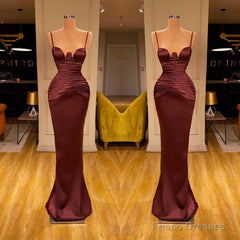 Elegant Spaghetti-Straps Mermaid Evening Party Gowns Long Prom Dresses