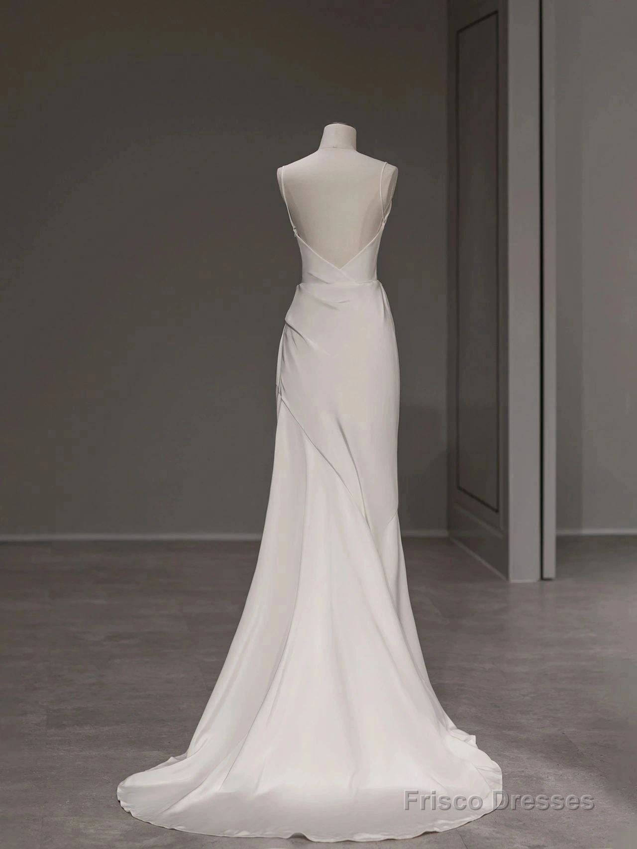 Elegant Spaghetti Straps Sheath Simple Silk Satin Wedding Dress Floor Length Main image