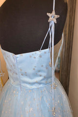 Elegant Spahetti Straps A-Line Light Sky Blue Dress With Appliques