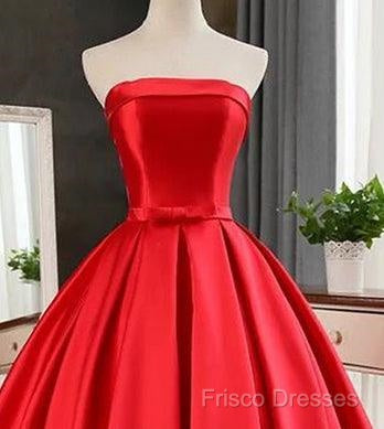 Elegant Strapless Ball Gown Red Formal Prom Dress With Bow Secondary image