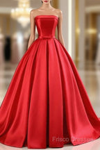 Elegant Strapless Ball Gown Red Formal Prom Dress With Bow
