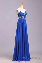 Elegant Strapless Chiffon Evening Lace Appliques Long Formal Prom Dress Royal Blue