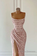 Elegant Strapless Mermaid Sequins Formal Prom Dress Birthday Outfits