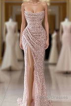 Elegant Strapless Mermaid Sequins Formal Prom Dress Birthday Outfits