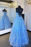Elegant Straps Blue Appliqued Formal Dress Formal Prom Dress, Evening Dress