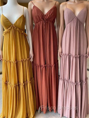 Elegant Straps High Waist Long Bridesmaid Dress With Ruffles
