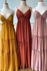 Elegant Straps High Waist Long Bridesmaid Dress With Ruffles