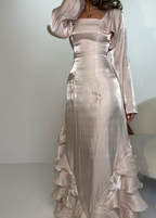 Elegant Straps Pleated Ruffles Long Prom Dress Evening Gown