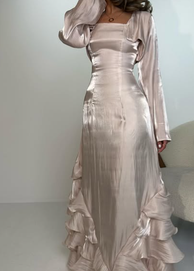 Elegant Straps Pleated Ruffles Long Prom Dress Evening Gown