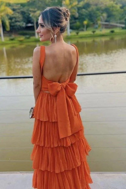 Elegant Straps Square Layered Sleeveless Long Prom Formal Dress Secondary image