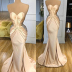 Elegant Sweetheart Champagne Formal Prom Dress Mermaid Long With Crystals
