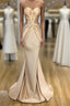 Elegant Sweetheart Champagne Formal Prom Dress Mermaid Long With Crystals