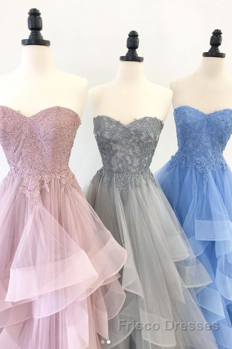 Elegant sweetheart tulle lace long Formal Prom Dresses tulle formal Dresses