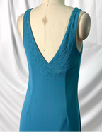 Elegant Teal Blue V-Neck Ruffled Beaded Chiffon Long Prom Dress Evening Dress