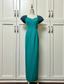 Elegant Teal Bow Fitted Satin Long Prom Dress Evening Dress