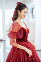 Elegant Tulle And Velvet Long Prom Dress, Off The Shoulder A-Line Evening Party Dress