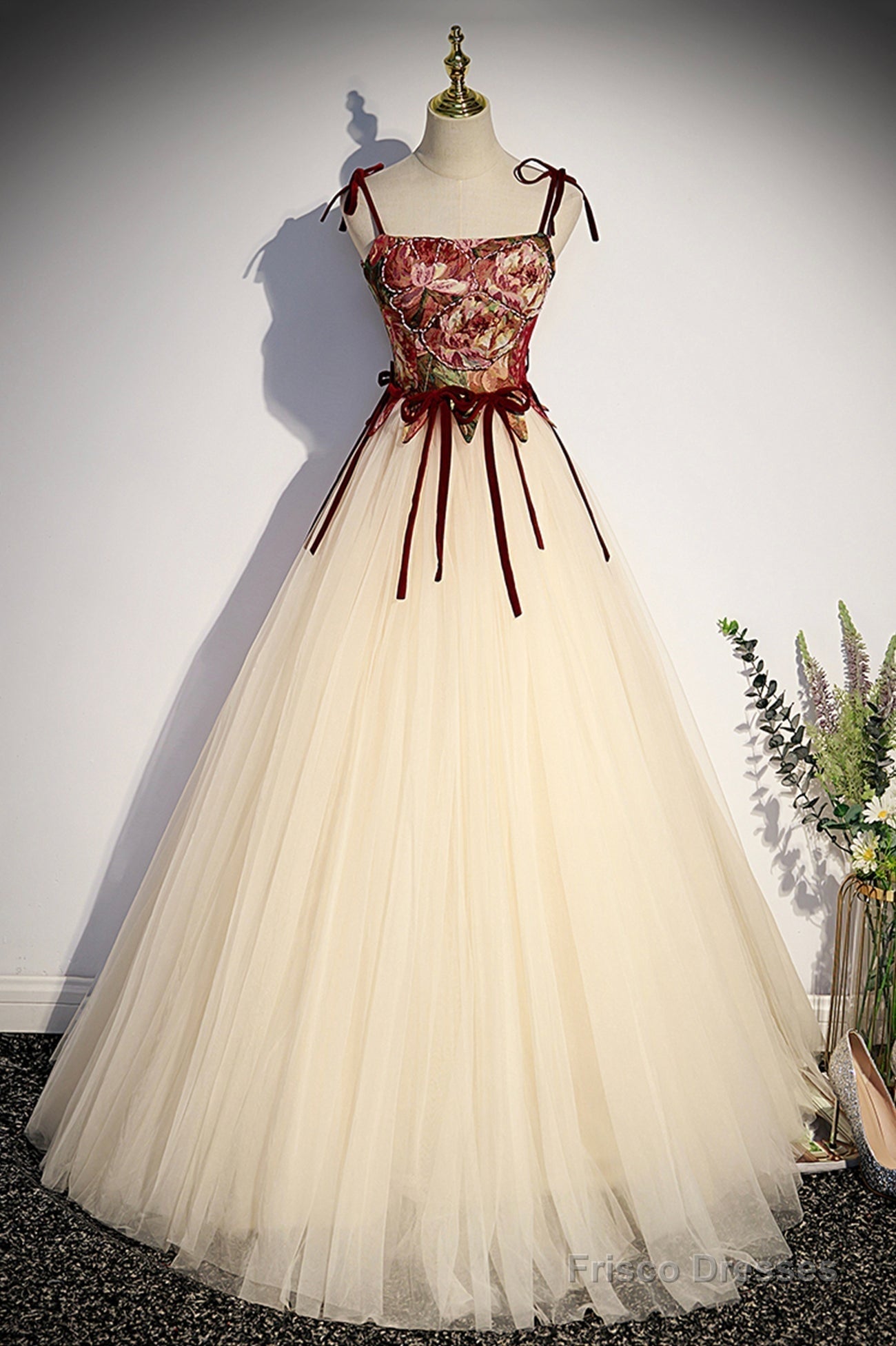 Elegant Tulle Embroidery Long Evening Dress, Off the Shoulder Party Dress Secondary image