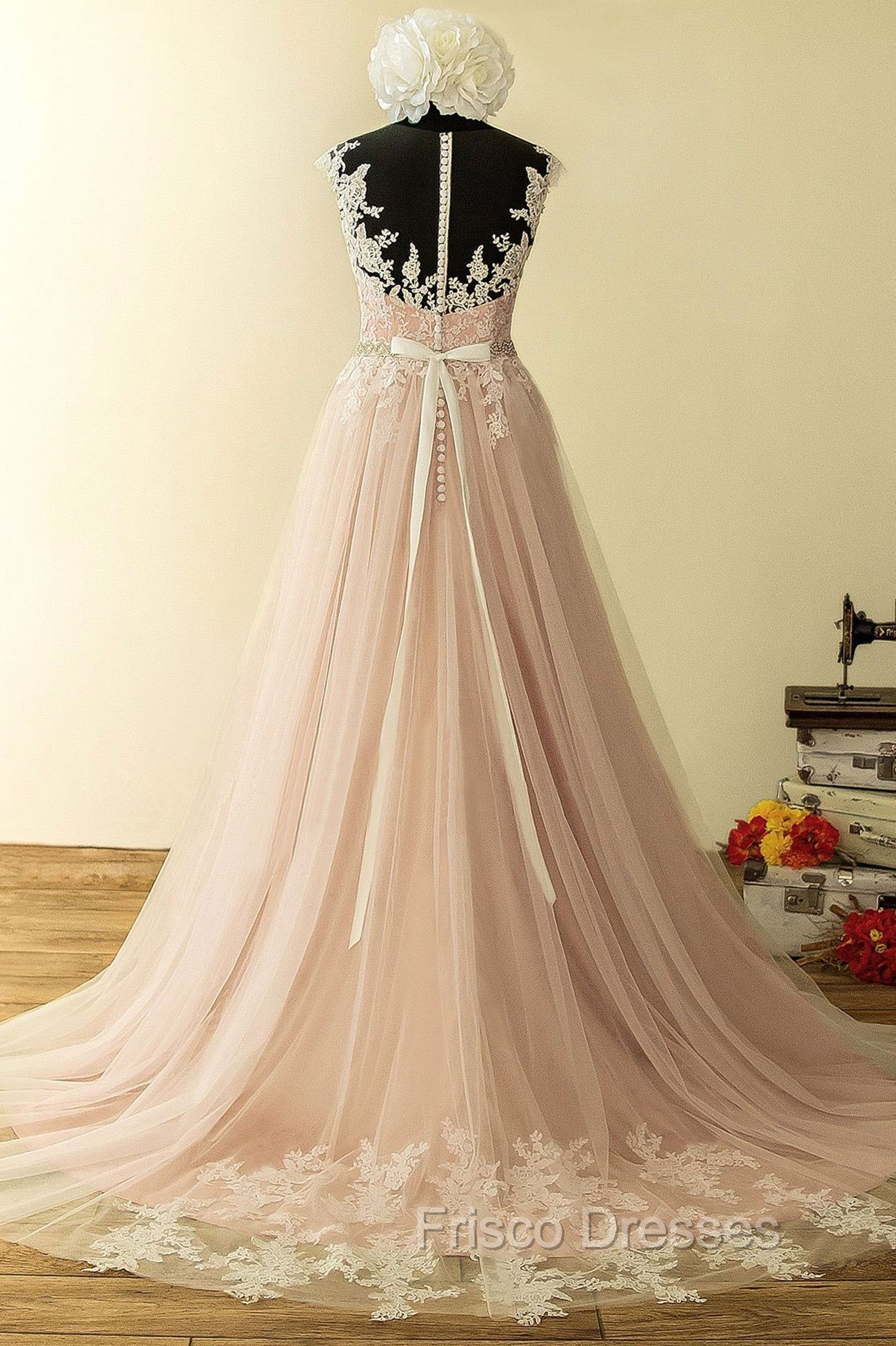 Elegant Tulle Lace Long Formal Prom Dress, A-Line Scoop Neckline Evening Dress Secondary image